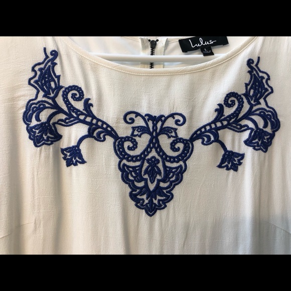 Blue & Ivory Embroidered Shift Dress - Picture 4 of 4